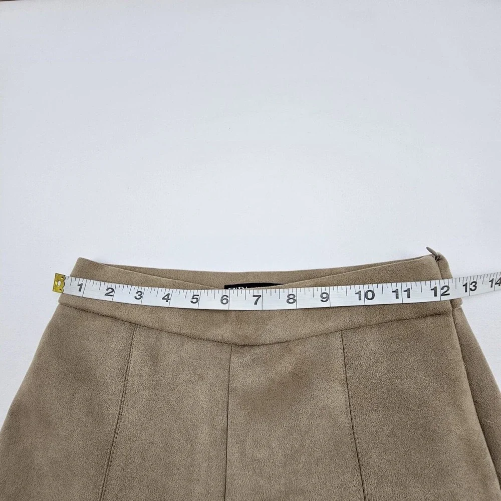Zara Women Faux Suede Leggins Size Small Color Brown Tan Elastic Waistband Comfy - Picture 7 of 13